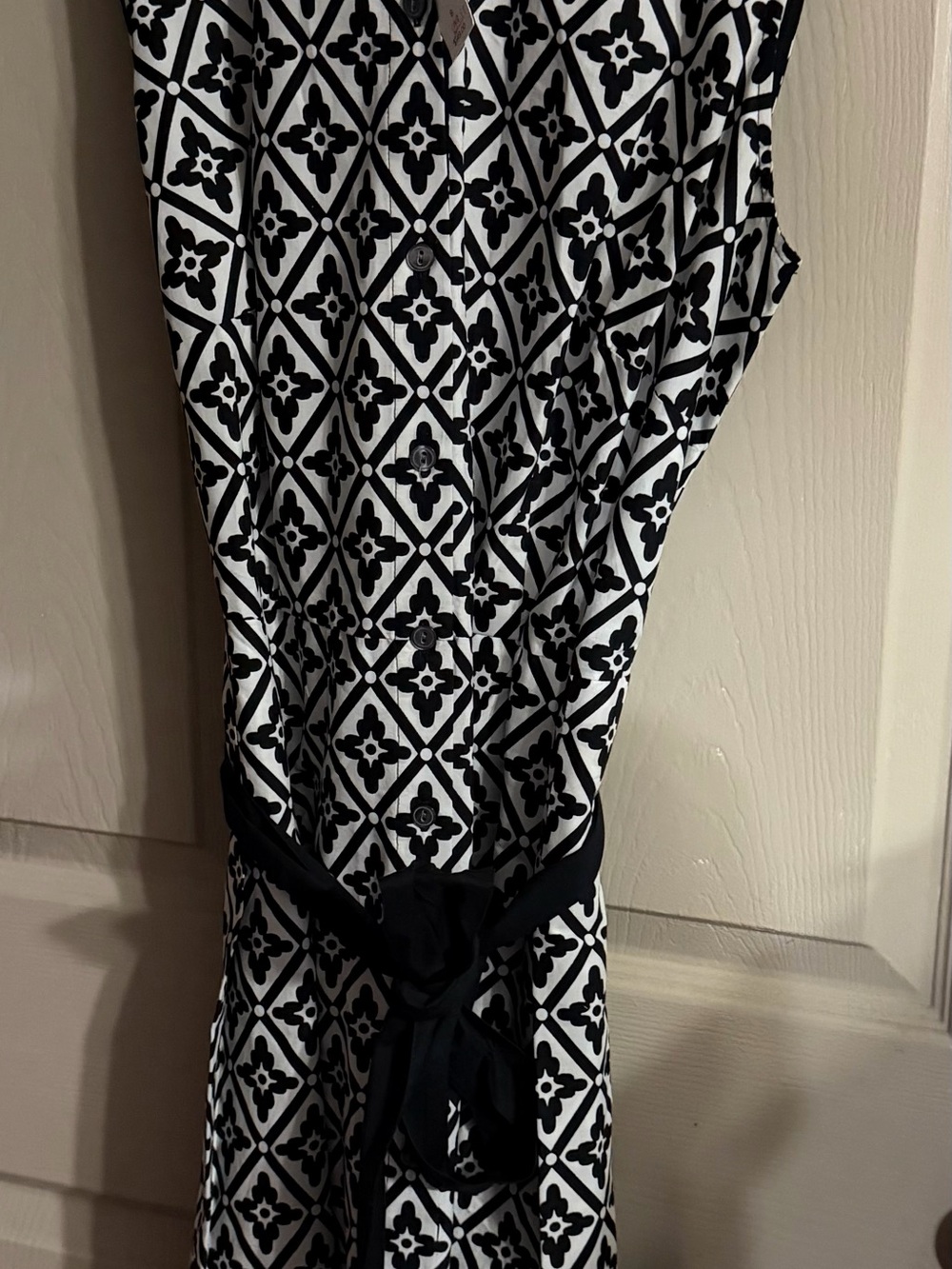 Talbots Black and White Geometric Button-Up Dress